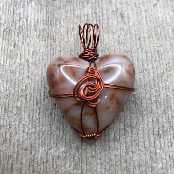 Marbled Agate Russet Brown Swirl Wire Wrapped Necklace Pendant - Picture 1 of 5